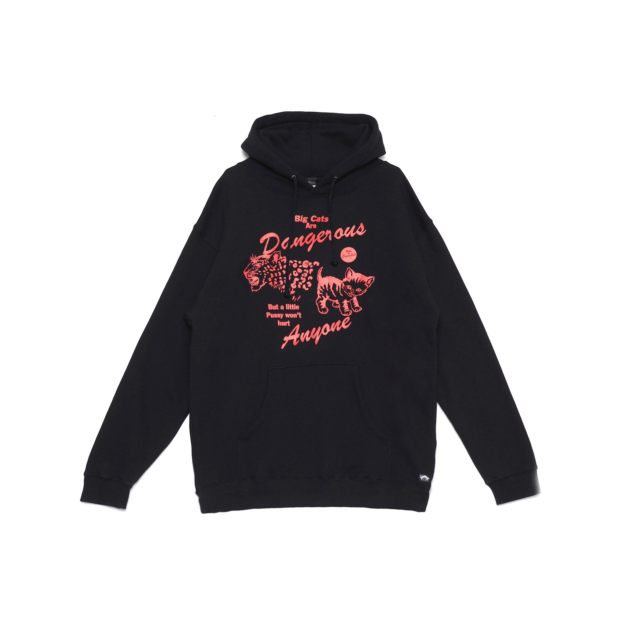 Front view of Made in Paradise Homegrown Collection "BIG CATS" black hoodie