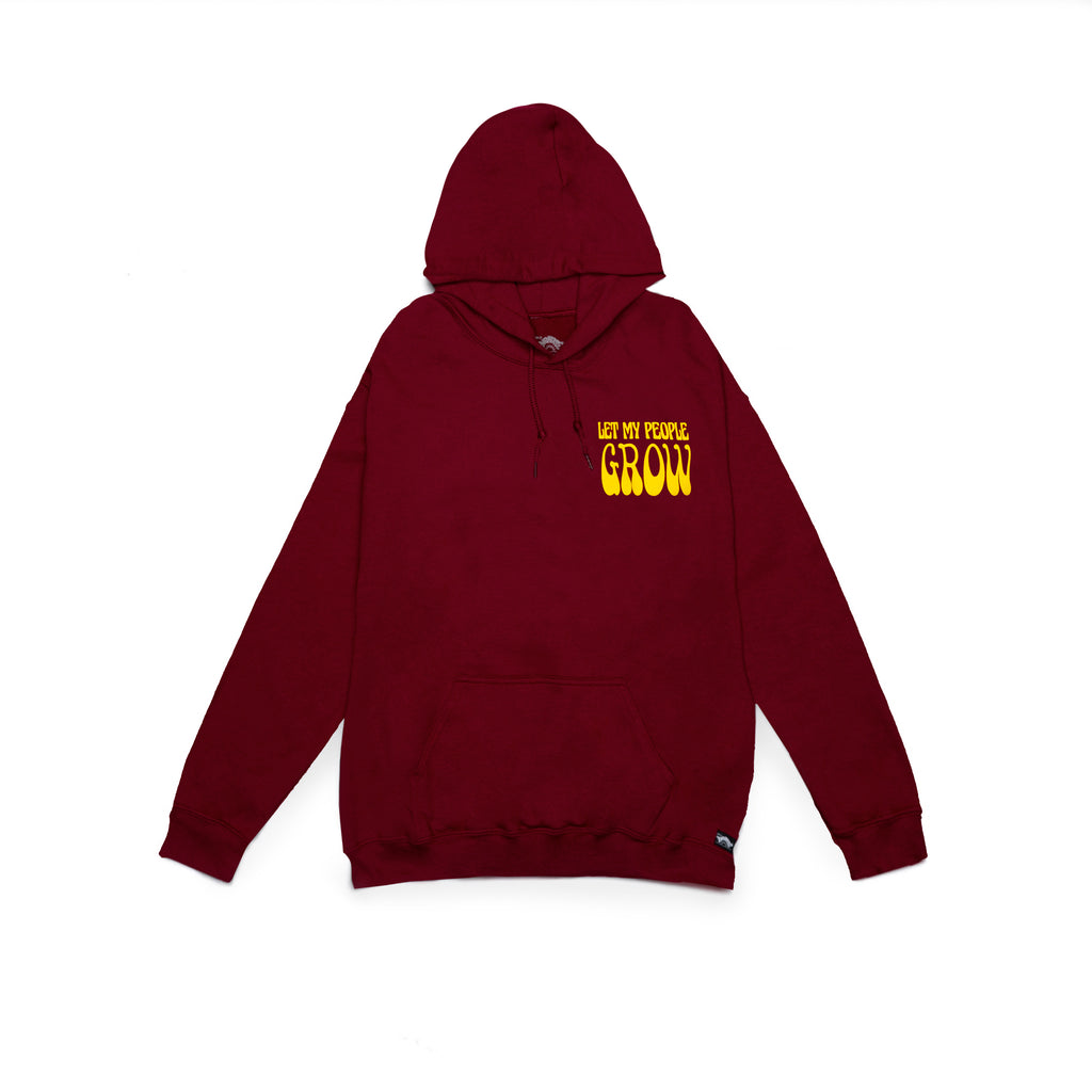 Front view of Made in Paradise World Drug Trade Collection "PLANT LIFE" burgundy hoodie