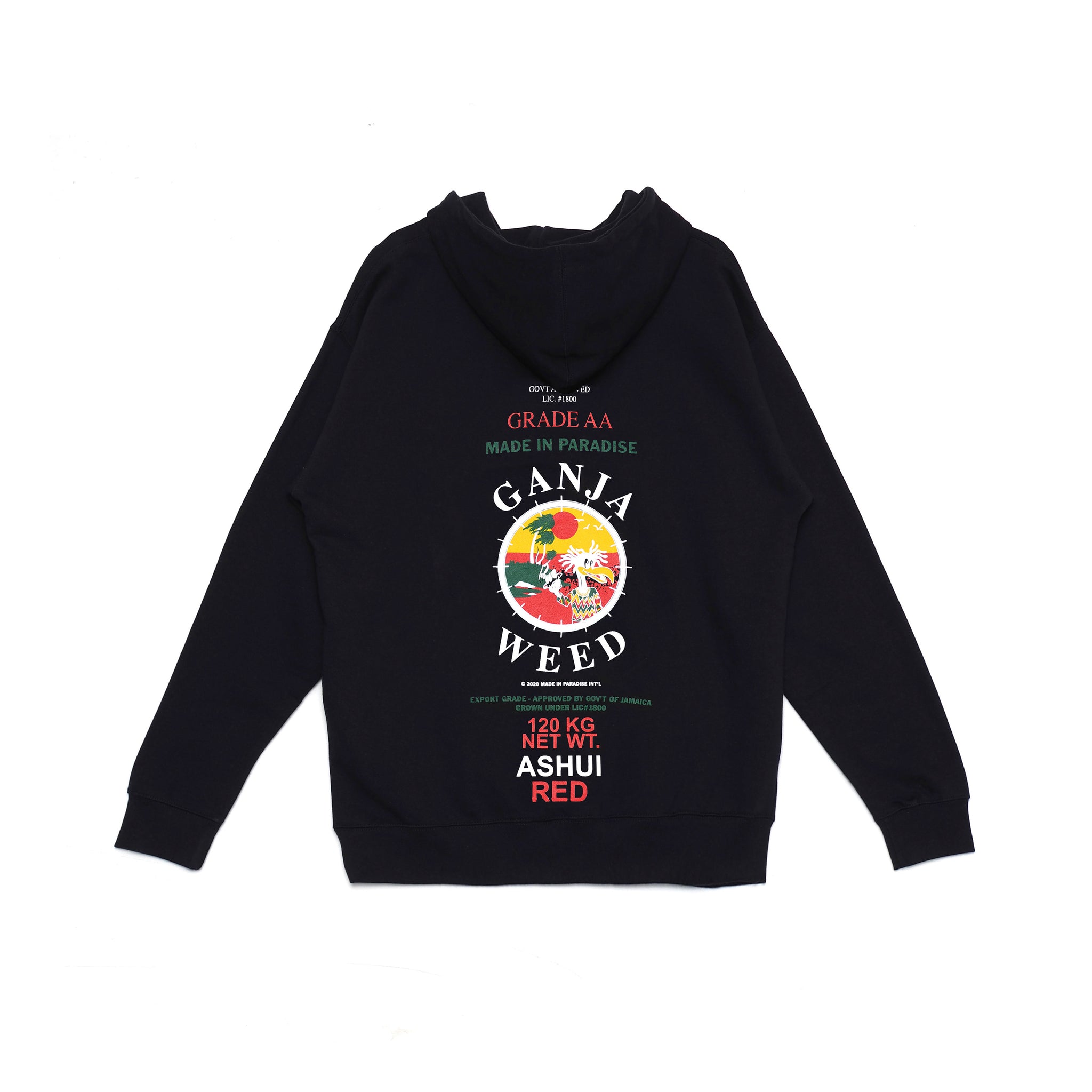 Back view of Made in Paradise Homegrown Collection "EXPORT STANDARD" black hoodie