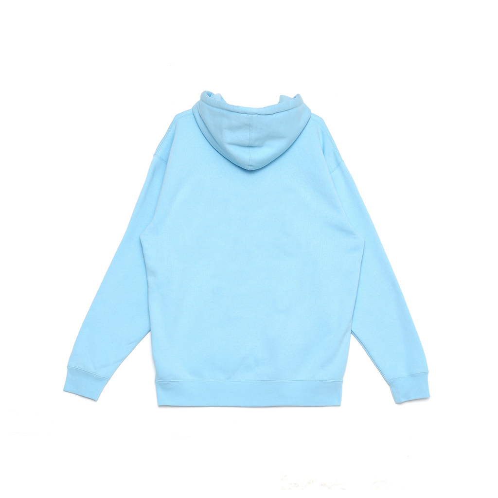 Back view of Made in Paradise Homegrown Collection "BIG CATS" light blue hoodie