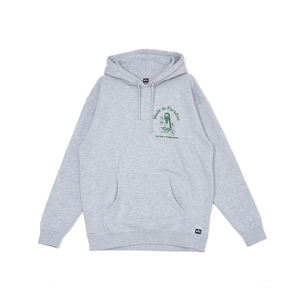 Front view of Made in Paradise Homegrown Collection "PATH TO ENLIGHTENMENT" sport grey hoodie